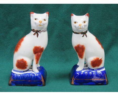 PAIR OF HANDPAINTED AND GILDED STAFFORDSHIRE STYLE CERAMIC CATS , APPROXIMATELY 19cm HIGH 