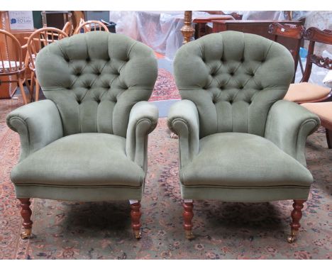 PAIR OF STUART JONES UPHOLSTERED BUTTON BACK ARMCHAIRS 