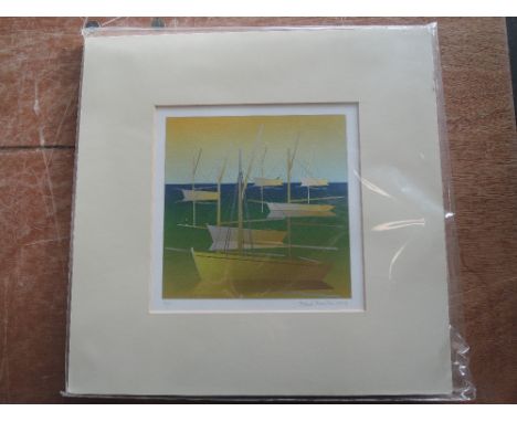 A print, artist proof, after Robert Prior, styilised boats, signed and dated 2008, 18 x 18cm