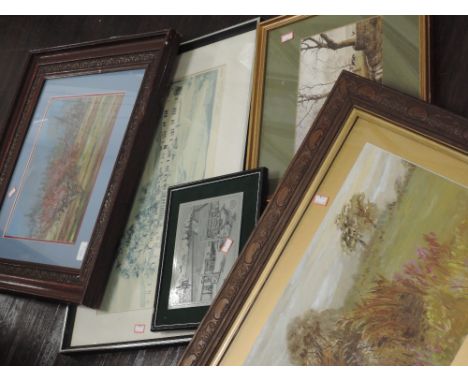 Two gouache paintings, S E Marshall, Ouse Fen landscape, signed and dated 1968, 31 x 43cm, plus frame and glazed, Sully, land