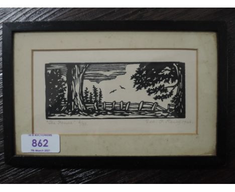 A Ltd Ed print, after Geo F Reiss, The Fence, signed and num 6/35, 7 x 15cm, plus frame and glazed