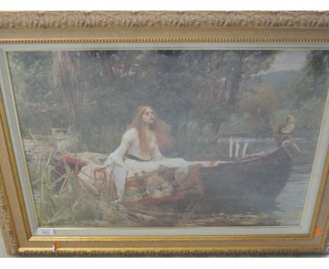 A reproduction print, after J W Waterhouse, The Lady of Shalott, 43 x 56cm, plus frame and glazed, and two decorative prints