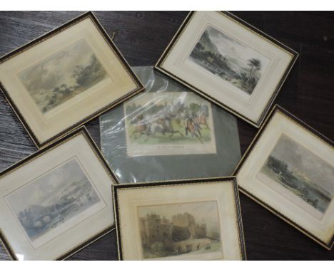 Five engravings, Lakes landscapes, 19th, 11 x 15cm, plus frame and glazed, and a print , The Lists of Hurlingham, dated 1888,