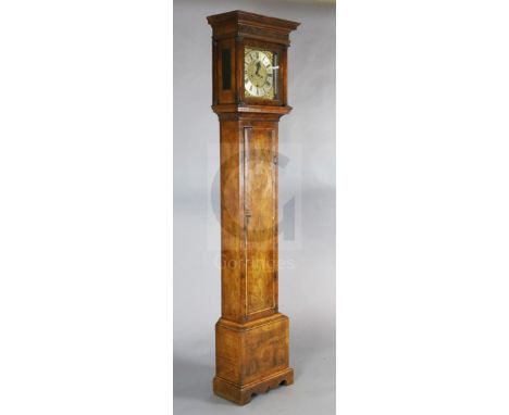 William Wilson of London. An early 18th century figured walnut eight day longcase clock, the 11 inch square brass dial with R