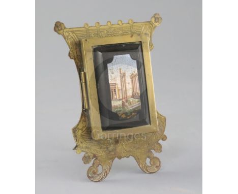G. Roccheggiani of Roma. A 19th century ormolu and micro mosaic easel photograph frame, inlaid with a panel of ruins, H.6in. 