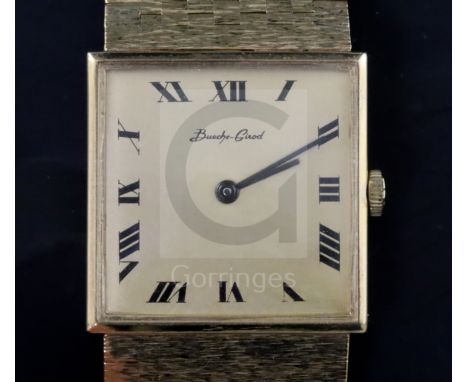 A gentleman's 1970 9ct gold Bueche Girod manual wind dress wrist watch, with square Roman dial, case back numbered YG 10720 9