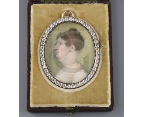 English School c.1800oil on ivoryMiniature portrait of Charlotte Ross, daughter of Sir James Pennyman of Ormesbypaste set gol