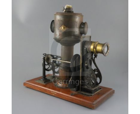 Early moving pictures - a rare and complete 'Kinematador' No. 790 by Ernst Planck, c.1897 a magic lantern projector with disc