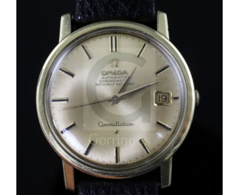 A gentleman's 1960's steel and gold plated Omega Constellation chronometer automatic wrist watch, with baton numerals and dat