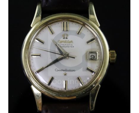 A gentleman's 1960's? steel and gold plated Omega Constellation chronometer automatic wrist watch, with baton numerals and da