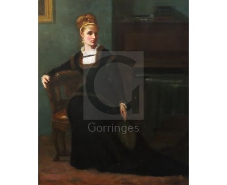 James Ricks (fl.1868-1877)oil on canvasPortrait of a young lady seated in a music roomsigned29.5 x 24.5in.