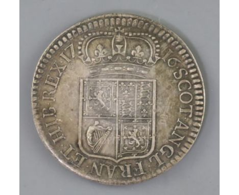 Scotland, a rare James VIII (1688-1766) pattern crown, 1716, in silver, type II, by Norbert Roettier, signed R on foot of har