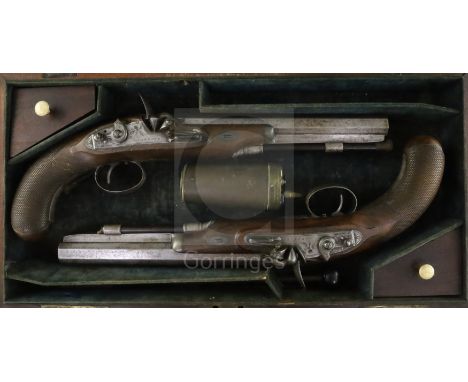 Gardner, Newcastle. A cased pair of early 19th century flintlock holster pistols, by Gardner, Newcastle, with octagonal barre