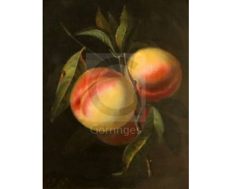 J.P. 1886oil on panelStill life of peachesinitialled and dated9.5 x 7.5in.