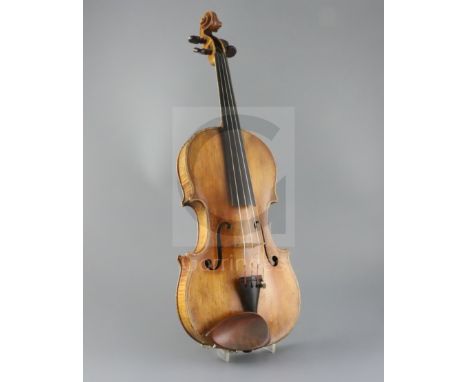 A school of Panormo violin, labelled 'Vicenzo Panormo, Londra 1793' in ink, the one piece back with small-medium curl scribed