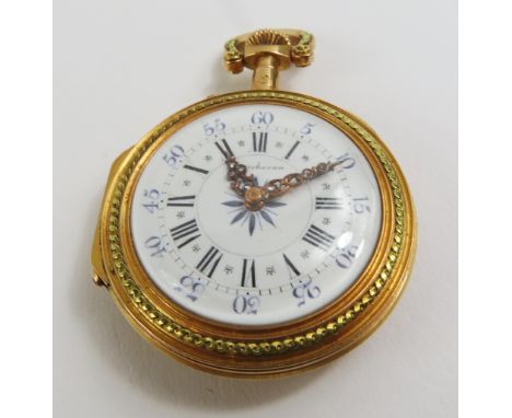 An unusual 19th or early 20th century Boucheron open faced pocket watch, the decorated round white enamel dial with black Rom