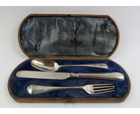 A matched George III silver christening set, by Richard Crossley, London, 1791/1797, comprising a knife, fork and spoon, each