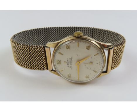 Zenith - a gents 9ct gold watch face, the round cream dial with tapered baton and Arabic numeral hour markers, and subsidiary