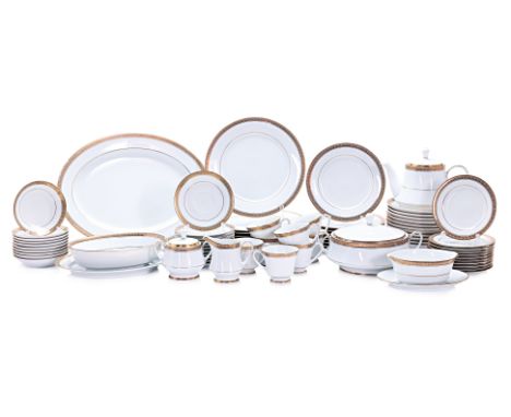 A NORITAKE 'TIARA' PATTERN DINNER SERVICE
Comprising: 12 entree plates, 12 large dinner plates, 11 side plates, 11 bowls, 12 