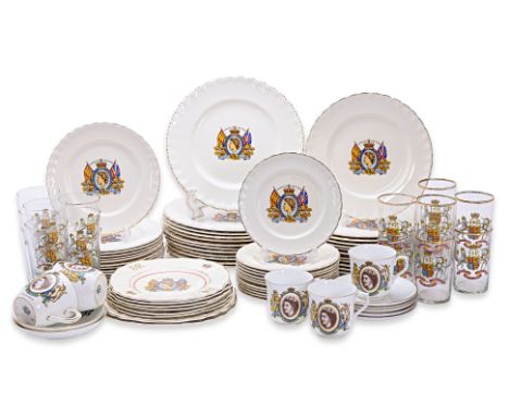 A LARGE GROUP OF ELIZABETH II CORONATION COMMEMORATIVE WARES
1953,
Comprising: a set of 48 plates, by Grindley, in four sizes