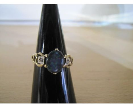 9ct Gold diamond &amp; opal ring.