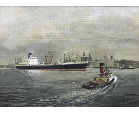ALF ASTBURY "Shipping Scene", oil on board, signed lower right, bears "David Walker Fine Art and Framing" label verso, image 