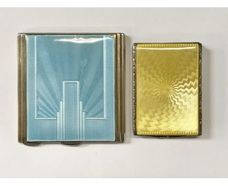Two silver and guilloche enamel decorated compacts in the Art Deco style