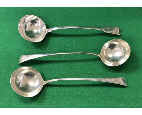 A George III silver soup ladle (by Richard Crossley, London 1783), another (by Thomas Wallis II, London 1797) and a third (by