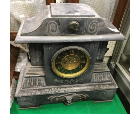 A Victorian black marble cased mantle clock of architctural form, the 8-day movement by G A Phillips of Paris with visible es