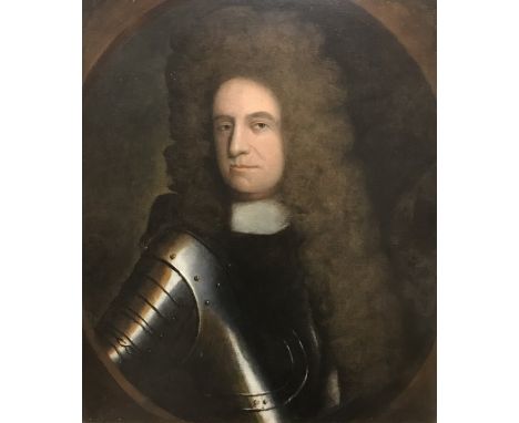 17TH CENTURY ENGLISH SCHOOL "Gentleman with Long Hair Wearing Armour", portrait study, oil on canvas, unsigned, image size ap