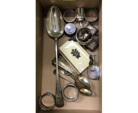 A pair of George III silver serving spoons (by William Eley and William Fearn, London 1799), 6.41 oz, a set of six bright cut