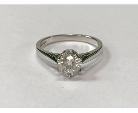 An 18 carat white gold solitaire diamond ring, approx 0.85 carat, size O/P CONDITION REPORTS Diam.  of diameter approx 0.5/0.