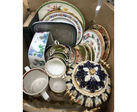 A collection of 19th Century and later china wares to include a Grainger Worcester dish with bird decoration, various Copelan