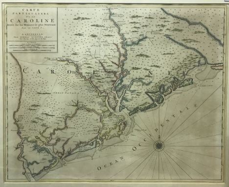 AFTER PIERRE MORTIER "Carte Particulière de la Caroline", a 19th Century hand-coloured map of Carolina, together with further