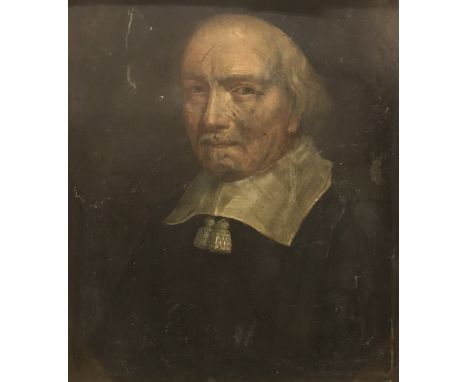 18TH CENTURY CONTINENTAL SCHOOL "The Cleric", portrait of an old gentleman with a white collar, oil on copper unsigned, image