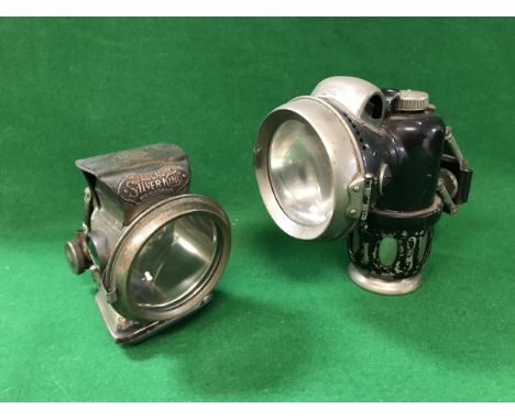 A Lucas "Silver King" bike lamp, together with a Powell &amp; Hanmer Chieftain bike lamp