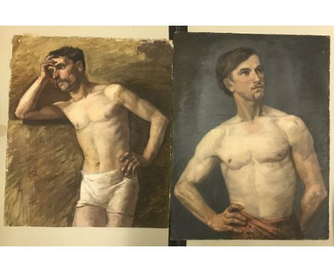 A HESS "Young Man", portrait study, oil on paper, signed lower left, unframed, image size approx 62 cm x 47.5 cm, together wi