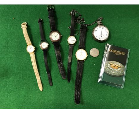 A circa 1937 silver cased pocket watch, together with five various wristwatches including Tissot, Swiss Army, Pulsar, Longine