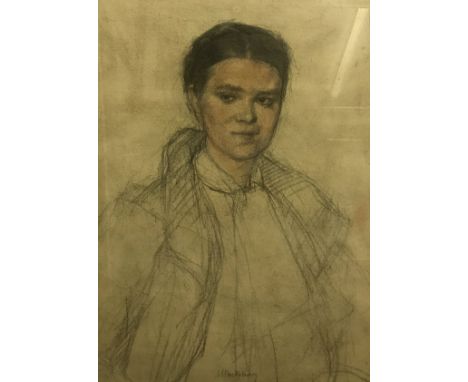 A MARKIEWIEZ "Young lady", portrait study, pastel, signed to the base, together with a 19th Century study of "Woodland Scene"