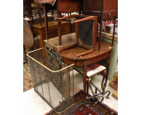 A collection of furniture comprising a 19th Century mahogany and satinwood strung D-shaped card table together with a Victori