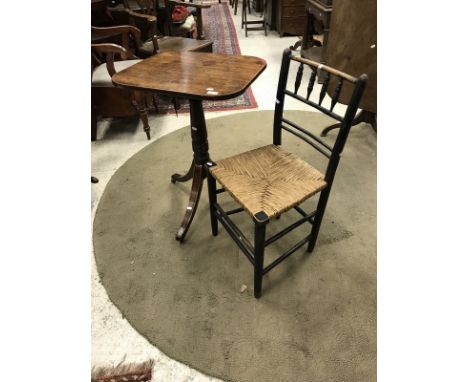 A 19th Century mahogany occasional table, the rectangular top raised on a central pedestal to tripod base, together with a se