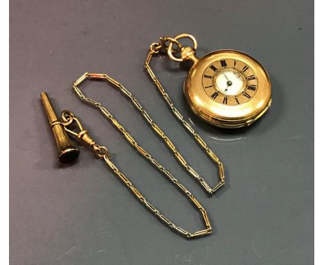 A ladies 18 carat gold cased half hunter pocket watch, the movement by A Golay-Leresche &amp; Fils of Geneva, No. 16313, the 