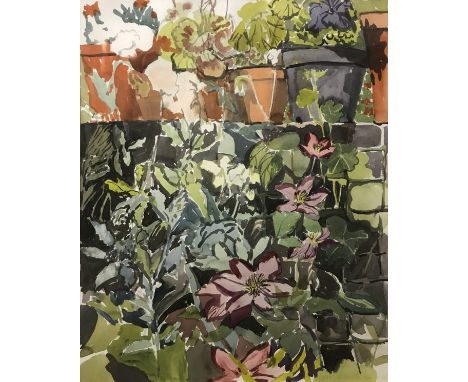 BRIAN INNES "Geraniums The Duke's Garden Kew", watercolour, signed lower right, bears "Royal Academy Summer Exhibition 1987" 