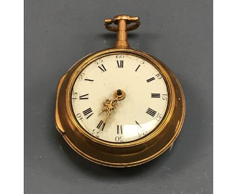 An 18th Century gold pair cased pocket watch, the single fusee movement by Samuel Atkins of London, No. 1420, the white metal