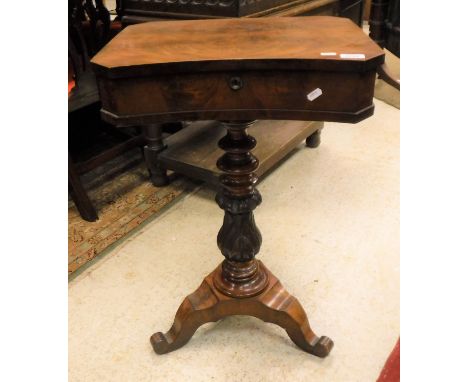 A Victorian mahogany sewing table on single pedestal to tripod base