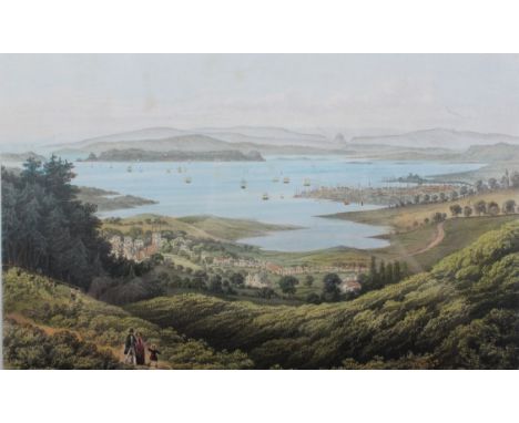 A pair of framed coloured lithographs, including 'View of Braksea Castle & Island, with the Town & Harbour of Poole', and 'Th