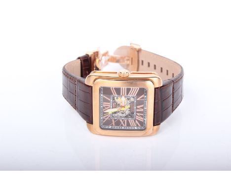 Rotary, an 1895 automatic wristwatch, pierced back rose gold plated case 712C with leather strap, box and instruction leaflet