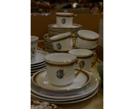 A part tea set C & E Boronian pattern with monogram, other teaware and decorative china, a mixed lot of glassware, Victorian 