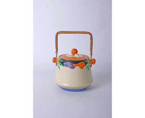A Clarice Cliff biscuit barrel, with Garland pattern