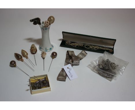 A seed pearl multi-strand necklace on a gold clasp and a collection of costume jewellery and other items to include a paste c